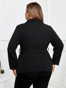 Celure 大碼西裝領腰帶西裝外套 - 黑色 - 查看 2