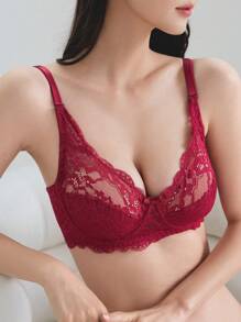 DAZY Floral Lace Underwire Bra - Burgundy - View 5