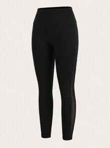 Easithlete Solid Wideband Waist Sports Leggings - Black - View 4