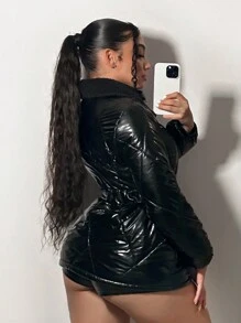 SHEIN SXY Áo khoác đệm có khóa kéo cho mùa đông - màu đen - Xem 2