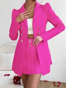 Chiquease Double Breasted Blazer & Skirt - Hot Pink - View 3