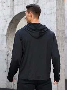 Manfinity Sport Corelite 男式动物印花拉链抽绳连帽运动夹克健身上衣运动夹克 - 黑色 - 查看 2