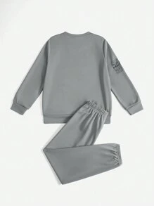 SHEIN 男大童1入組字母圖案運動衫&1入組衛褲 - 灰色 - 查看 2