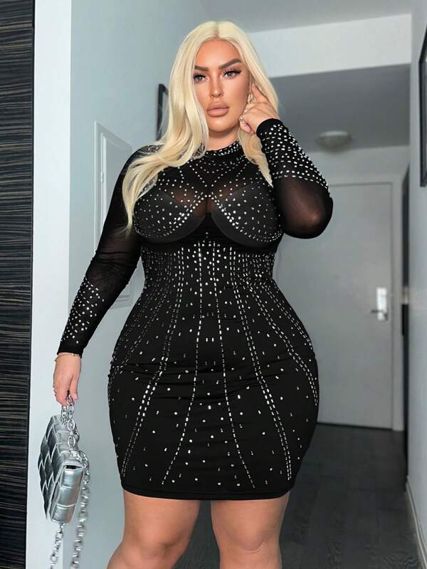 SHEIN SXY Plus Rhinestone Detail Bodycon Sexy Prom Dress Without Lingerie