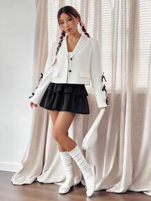 SHEIN MOD Chi tiết cung Nút đơn Áo vest - trắng - Xem 6