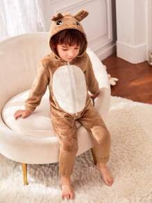 Young Boy  Family Matching  3D Ear Colorblock Teddy Romper - Khaki - View 9