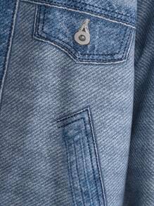 SHEIN Young Boy Borg Collar Denim-Effect Print Jacket Without Hoodie - Blue - View 5
