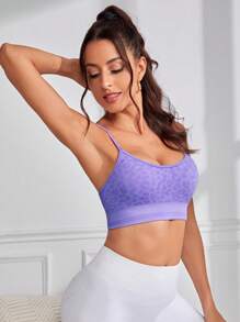 Leopard Print Crisscross Back Sports Bra - Purple - View 4