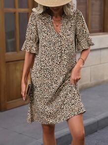 EMERY ROSE Allover Print Flounce Sleeve Tunic Dress - Multicolor - View 3