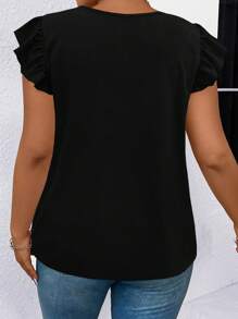 Calvaya Plus Eyelet Embroidery Scallop Trim Blouse - Black - View 2