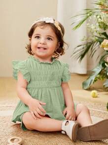 Cozy Pixies Baby Girl Ruffle Trim Peplum Top & Shorts - Mint Green - View 5