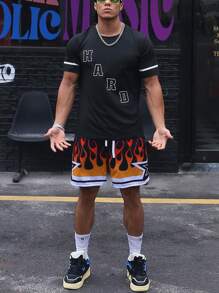 Manfinity Sport Corelite Men Letter Graphic Contrast Trim Sports Tee Workout Tops - Black - View 5