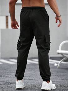Manfinity Homme Men Flap Pocket Drawstring Waist Cargo Pants - Black - View 2