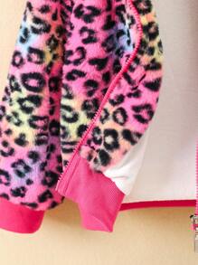 SHEIN Young Girl 1pc Leopard Pattern Zipper Teddy Jacket - Multicolor - View 3