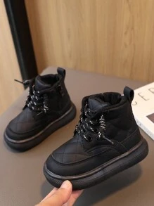 新款兒童秋冬季戶外學生靴女童踝靴軟底便鞋男童雪地靴 - 黑色 - 查看 2