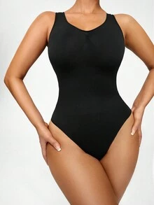 SHAPORA Solid Shapewear Bodysuit - Black - View 7