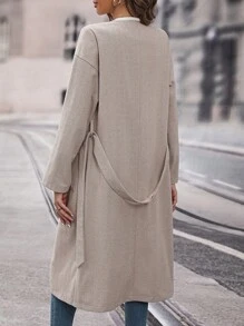 SHEIN Clasi Flap Pocket Open Front Overcoat - Apricot - View 2