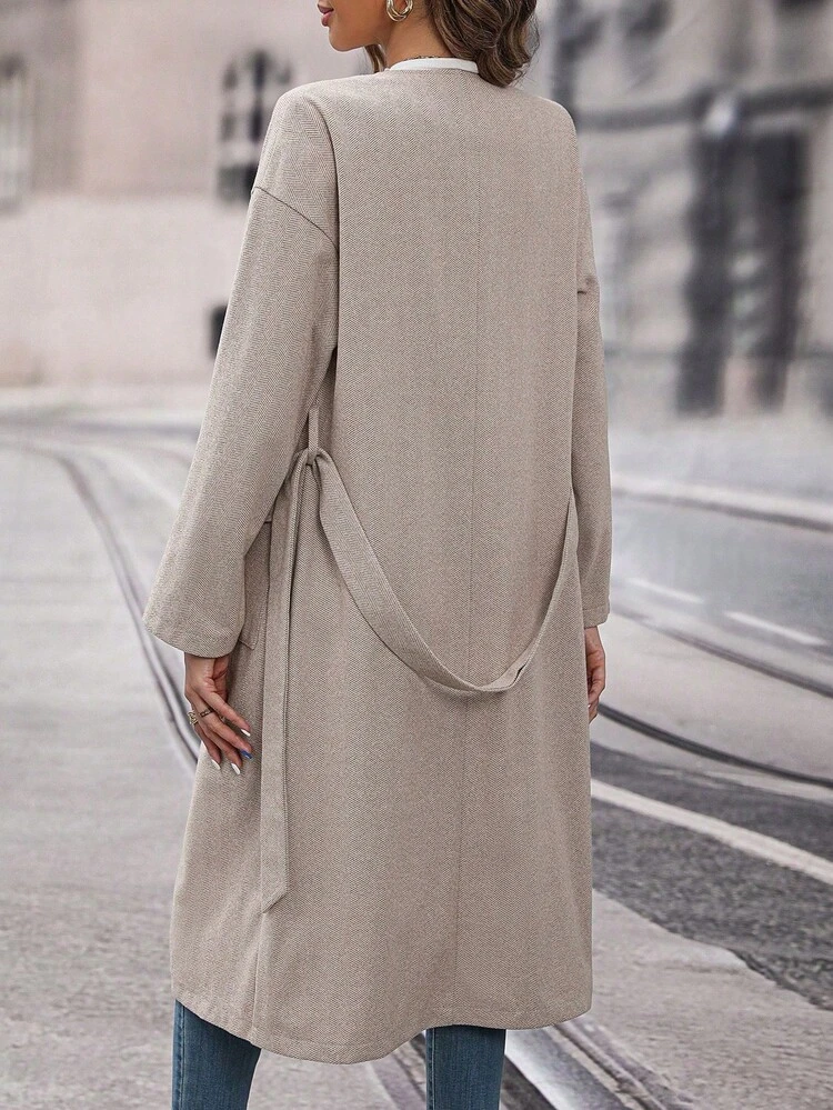 Flap Pocket Open Front Overcoat