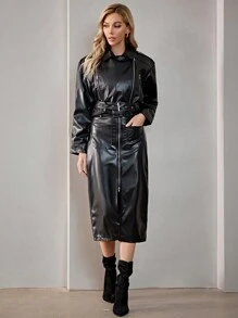 Aveloria Zip Up Belted Patent Jacket