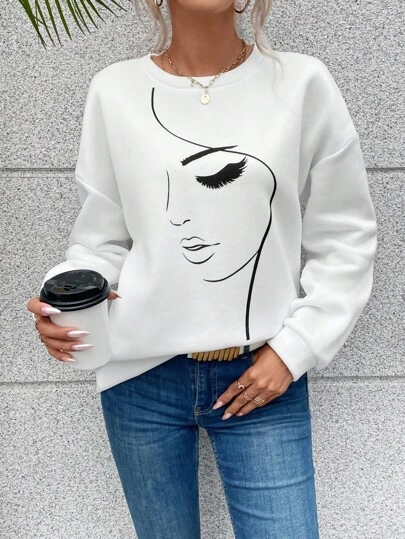 EMERY ROSE 图案印花落肩卫衣，长袖上衣，毕业季、返校季、毕业季、教师节女款，返校季套头衫，秋季卫衣