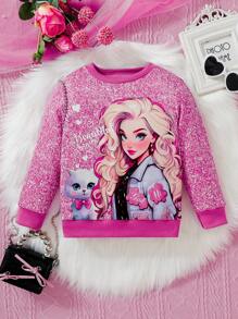 SHEIN Cô Gái Trẻ Đồ họa Hình Áo nỉ - Hồng - Xem 1