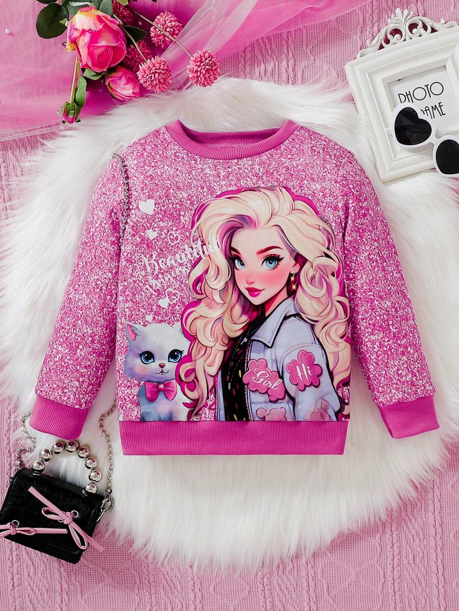 SHEIN Cô Gái Trẻ Đồ họa Hình Áo nỉ - Hồng - Xem 1