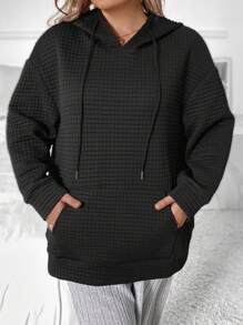 SHEIN LUNE Plus Size Drop Shoulder Split Back Sweatshirt Pullover Fall Sweatshirt - Black - View 3