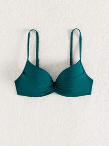 素色提臀比基尼泳裝上衣 - 水鴨藍 - 查看 1