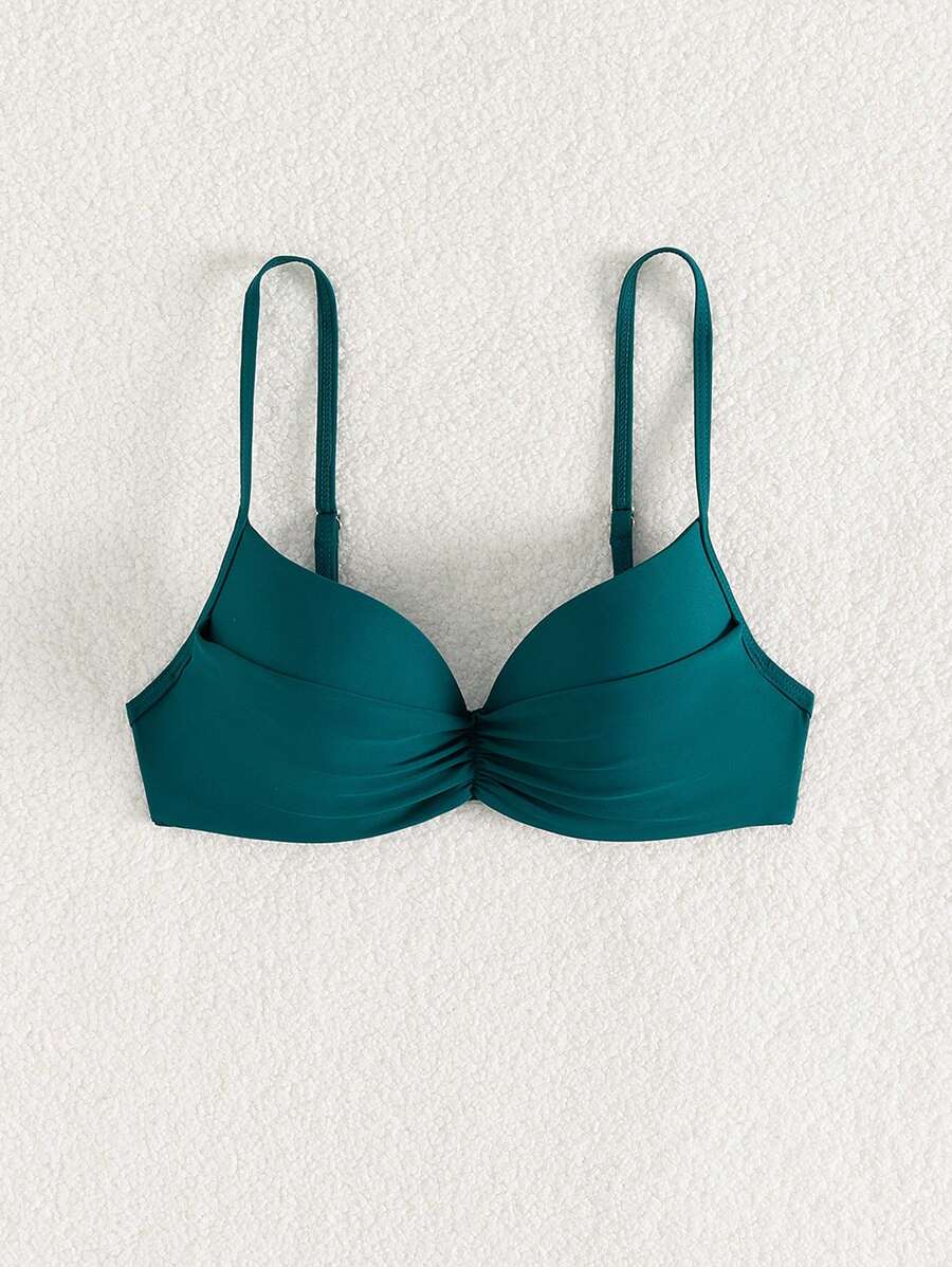 素色提臀比基尼泳裝上衣 - 水鴨藍 - 查看 1