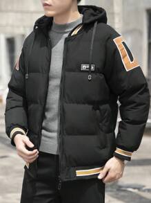 Manfinity Hypemode Áo khoác nam có mũ trùm đầu, kẻ sọc, vá chữ, có dây rút - màu đen - Xem 6