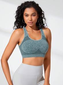 Medium Support Seamless Racer Back Sports Bra - Green - View 2