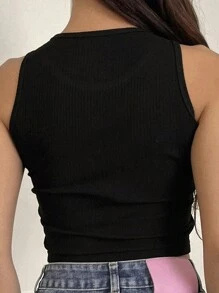 DAZY Star Pattern Crop Tank Top - Black - View 2