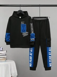 SHEIN Tween Boy Slogan Graphic Hoodie & Sweatpants