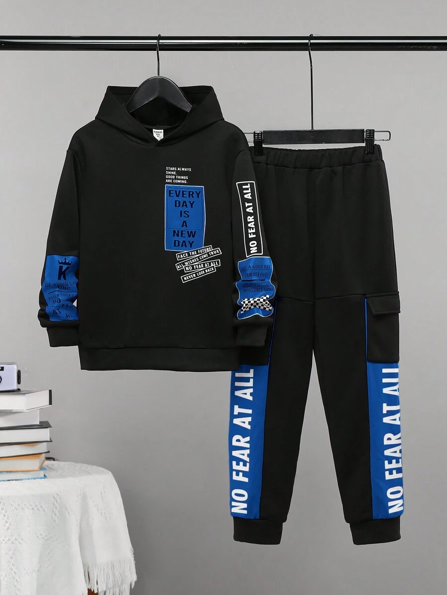 SHEIN Tween Boy Slogan Graphic Hoodie & Sweatpants