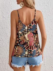 SHEIN VCAY Allover Print Cami Top - Black - View 2
