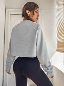 SHEIN Sports Raglan Sleeve Crop Sports Sweatshirt - Grey - View 2