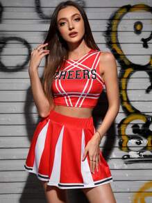 2 Packs Letter Graphic Cheerleader Costume Set - Red - View 4
