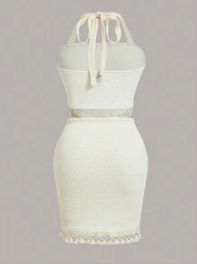 SHEIN Holidaya ribete fruncido Top halter & Falda ajustada - Albaricoque - Ver 2