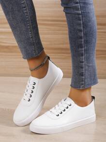 休閒平底滑板鞋女士防滑運動鞋 - 白色 - 查看 4