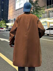 Claim Dot Loose Men's Double Breasted Trench Coat With Flap Detail - Coffee Brown - View 2