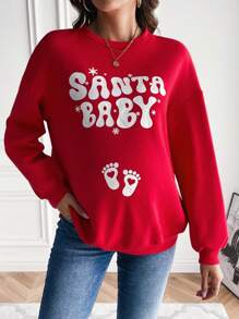 SHEIN Maternity Letter Graphic Drop Shoulder Sweatshirt - Red - View 3