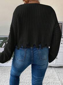 Flirla Plus Distressed Ribgebreide Trui, Voor De Winter