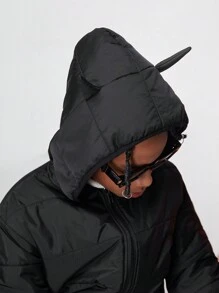 SHEIN Cappotto imbottito con cerniera e design orecchio 3D per ragazzo pre-adolescente