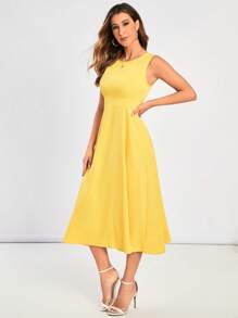 SHEIN Clasi Solid A-line Dress - Yellow - View 4