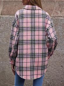 SHEIN LUNE 格紋印花落肩袖弧形下擺外套