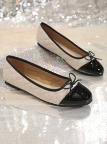 2025 Autumn Women's Non-Slip Bow Splice Round Toe Flat Shoes Elegant Casual Flats