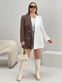 SHEIN Essnce 大碼雙色雙排釦西裝外套 - 彩色 - 查看 5
