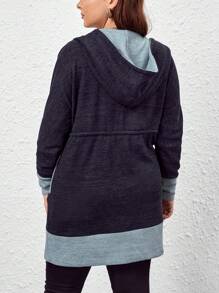 SHEIN LUNE 大碼雙色腰部抽繩連帽長款外套 - 彩色 - 查看 2