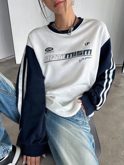 DAZY Sudadera Con Mangas De Contraste Y Gráficos De Letras