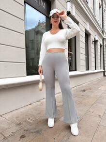 RueChic Plus Flare Leg Pants - Grey - View 4